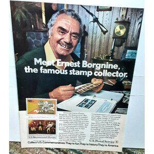 1977 US Postal Service Ernest Borgnine Stamps Original Print Ad vintage 70s